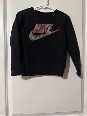 Nike Black Sweatshirt with Gray Camo Swoosh and Red Trim